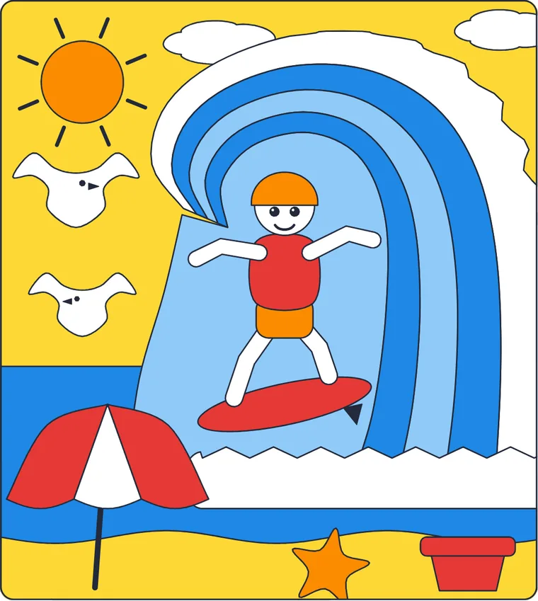 Le surf : le dessin une fois colorié