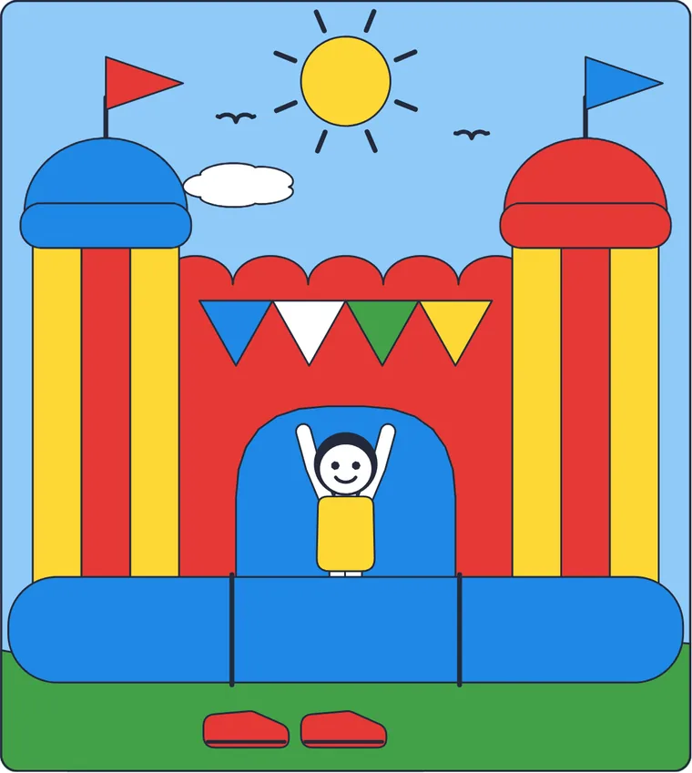 Le château gonflable : le dessin une fois colorié