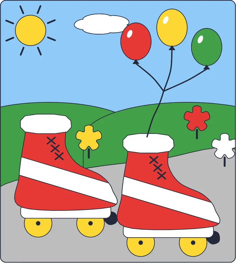 Les patins à roulettes : le dessin une fois colorié