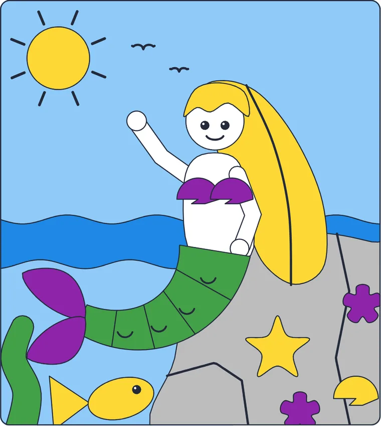 La sirène : le dessin une fois colorié