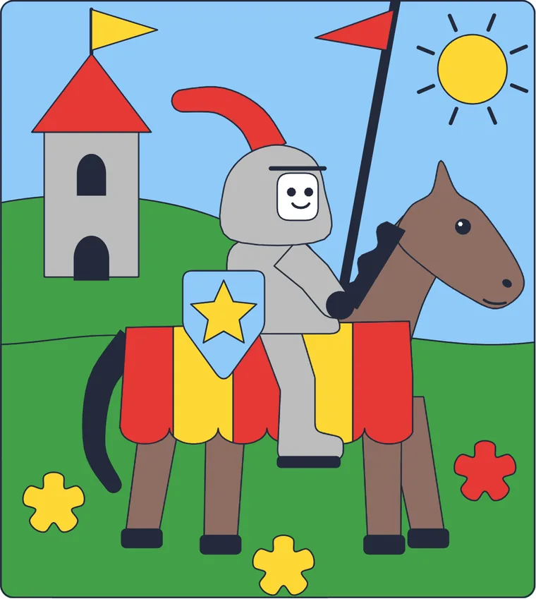 Le chevalier : le dessin une fois colorié