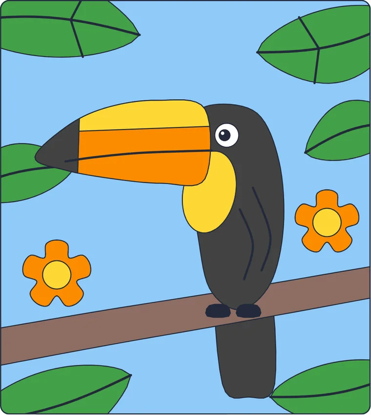 Le toucan : le dessin une fois colorié