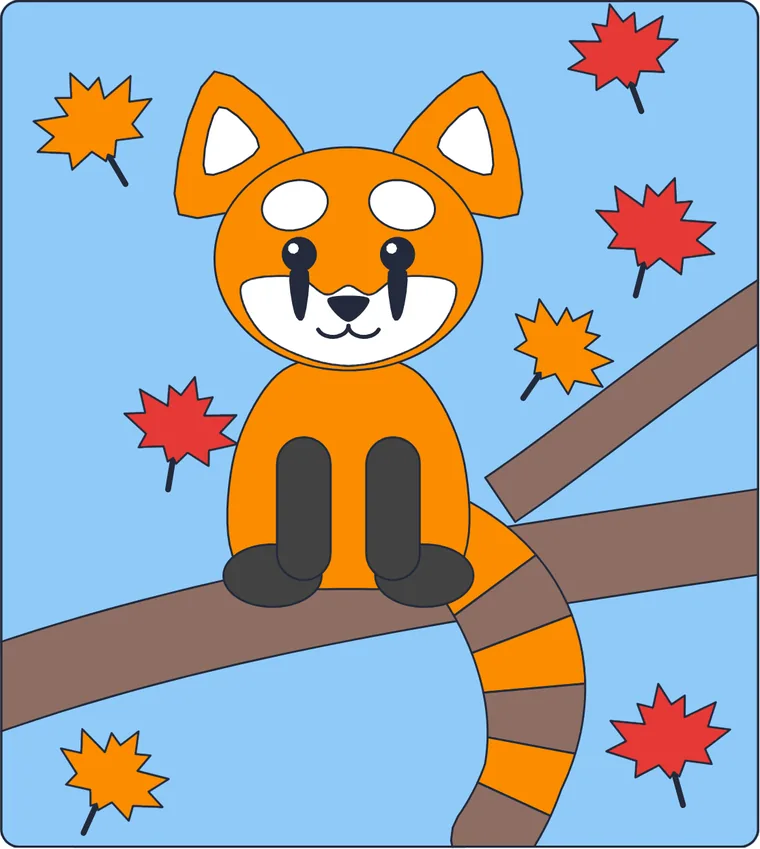 Le panda roux : le dessin une fois colorié