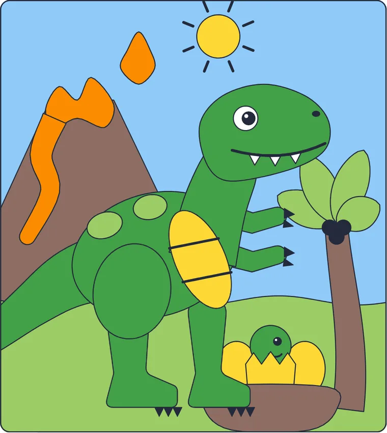 Le tyrannosaure : le dessin une fois colorié