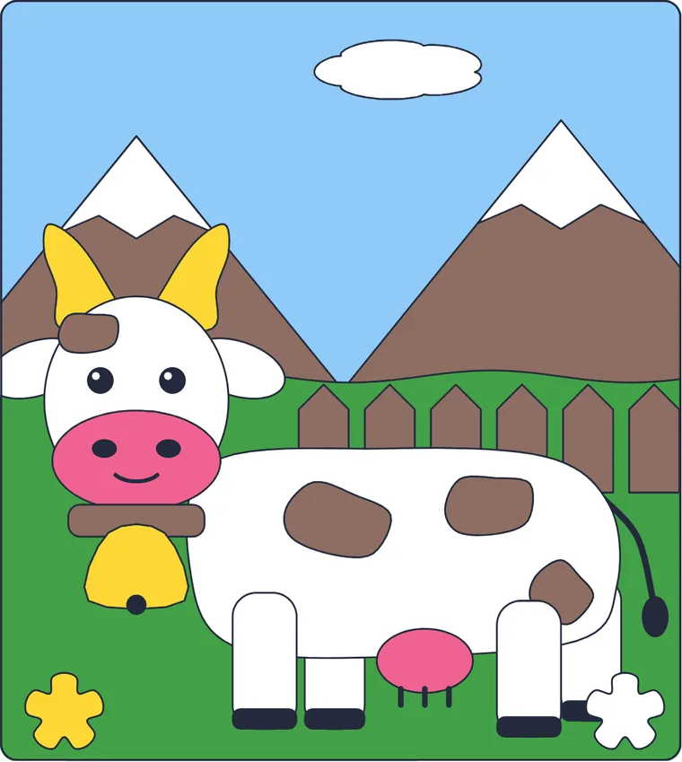 La vache : le dessin une fois colorié
