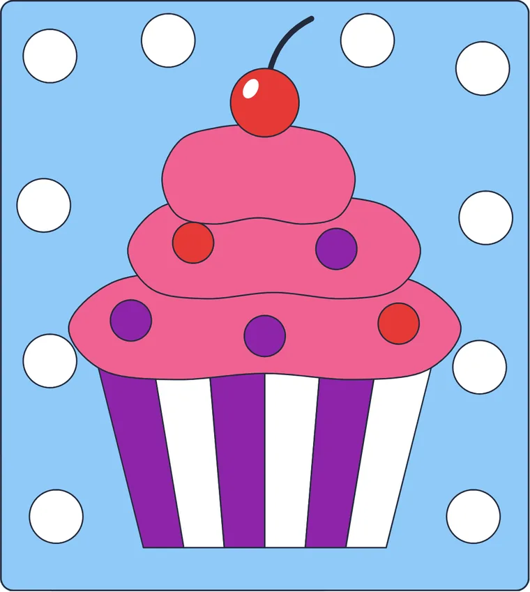 Le cupcake : le dessin une fois colorié