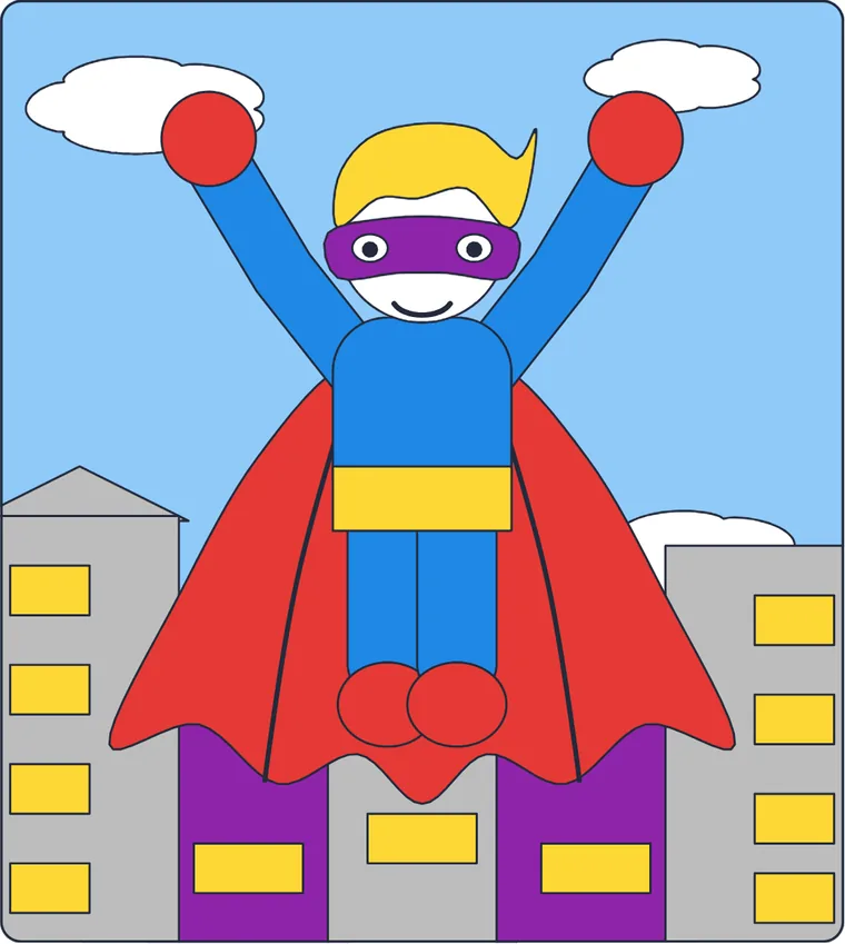 Le super-héros : le dessin une fois colorié