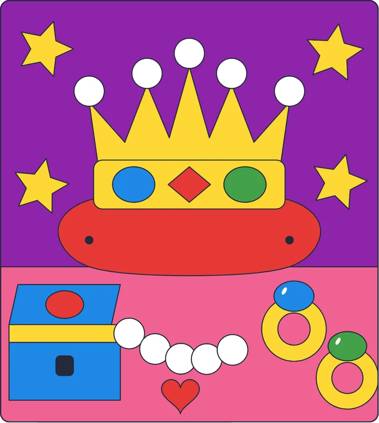 La couronne et les bijoux : le dessin une fois colorié