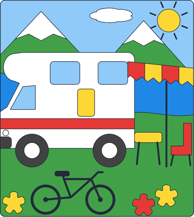 Le camping-car : le dessin une fois colorié