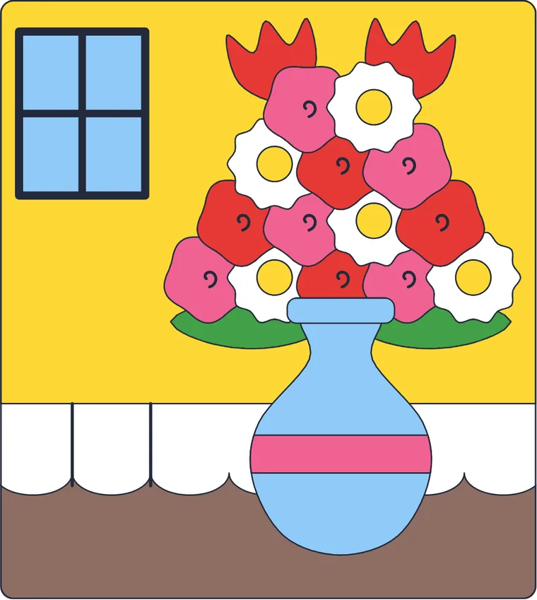 Le bouquet dans un vase : le dessin une fois colorié