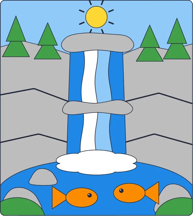 La cascade : le dessin une fois colorié