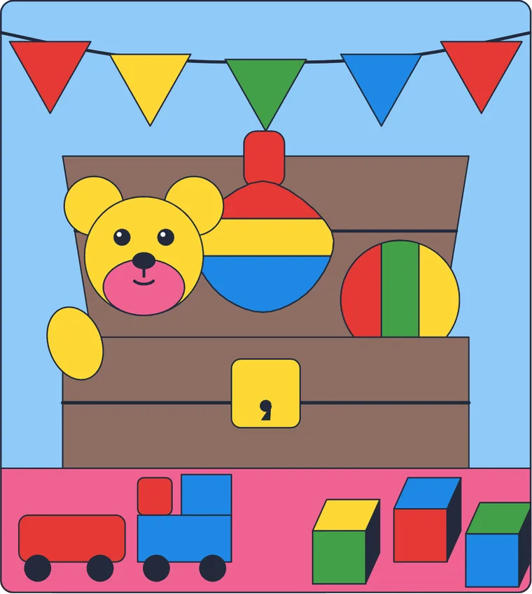 Le coffre à jouets : le dessin une fois colorié