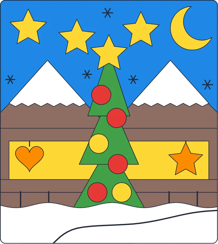 Le marché de Noël : le dessin une fois colorié