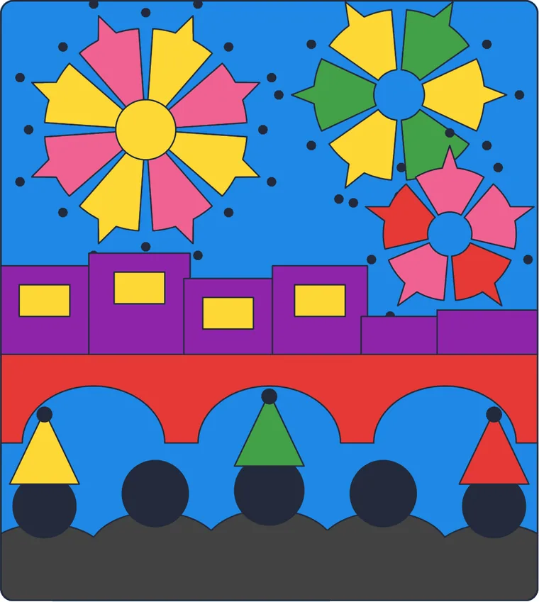 Le feu d'artifice : le dessin une fois colorié