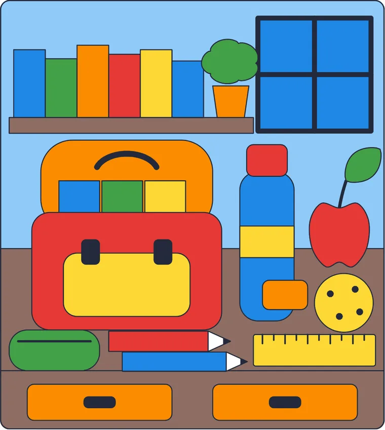 Le cartable : le dessin une fois colorié