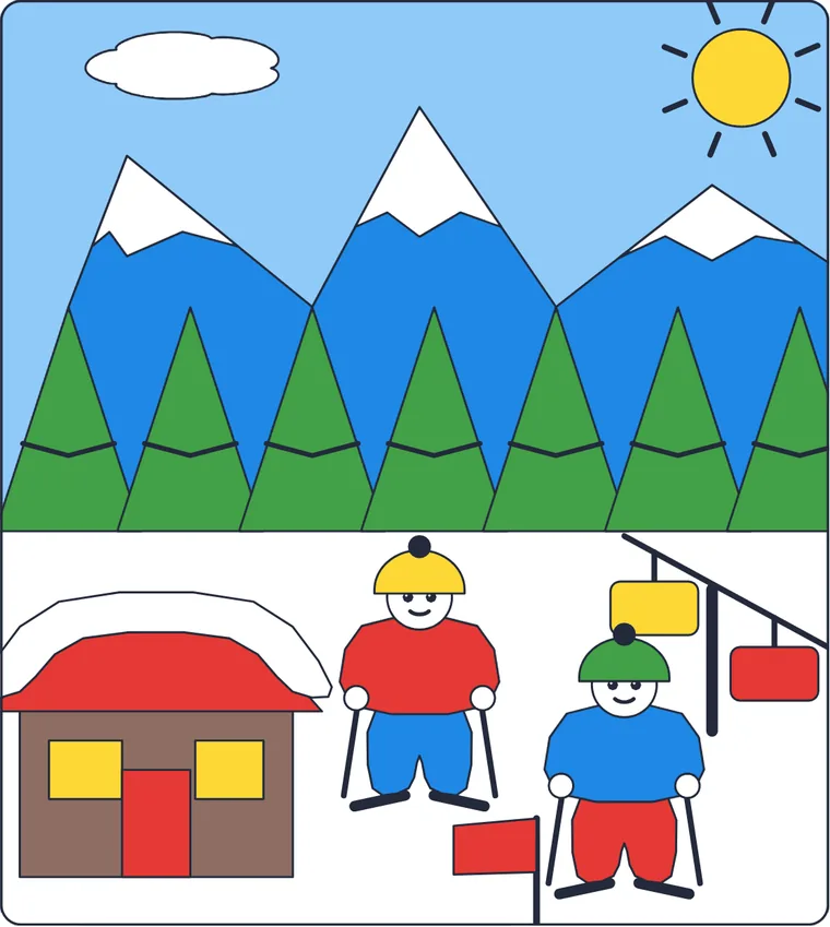 La station de ski : le dessin une fois colorié