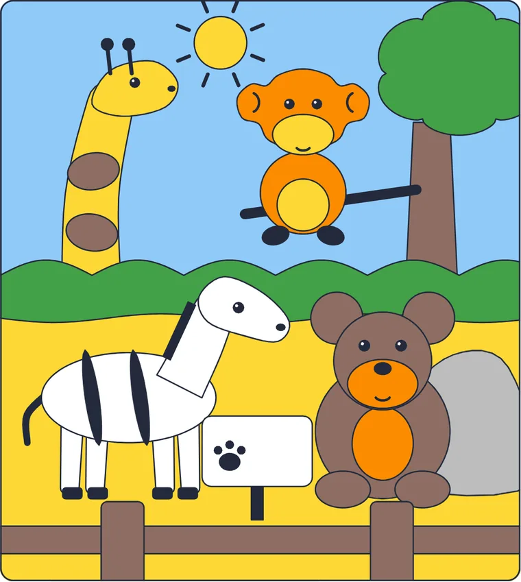 Le zoo : le dessin une fois colorié
