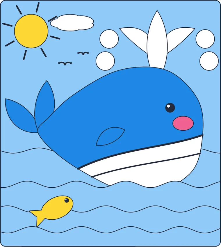 La baleine : le dessin une fois colorié