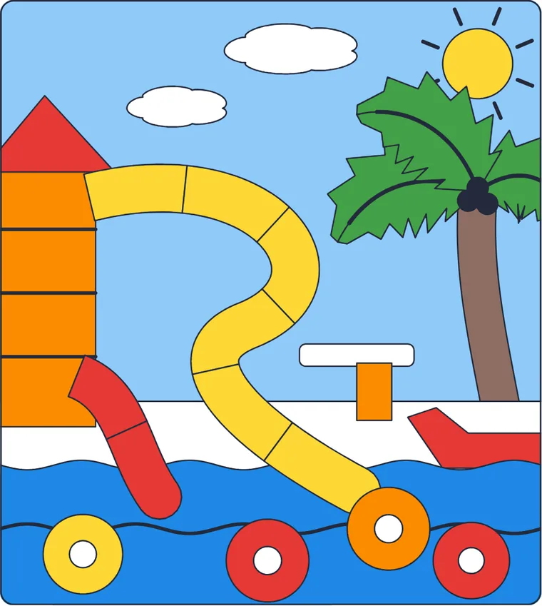Le parc aquatique : le dessin une fois colorié