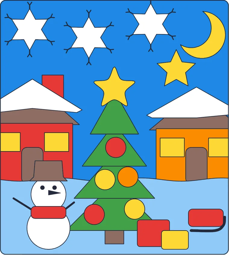 La ville sous la neige : le dessin une fois colorié