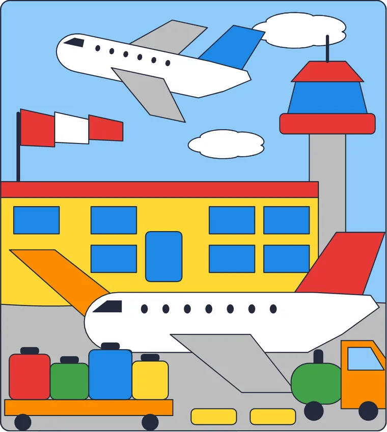 L'aéroport : le dessin une fois colorié