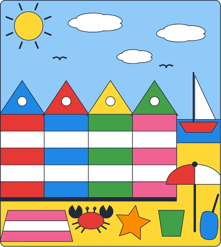 Les cabines de plage : le dessin une fois colorié