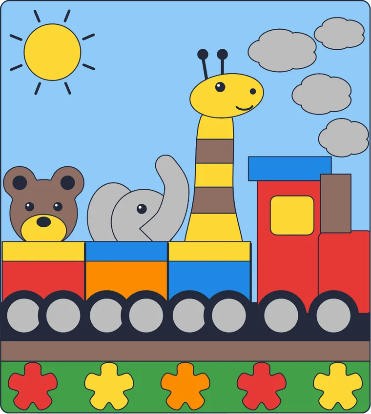 Le train des animaux : le dessin une fois colorié