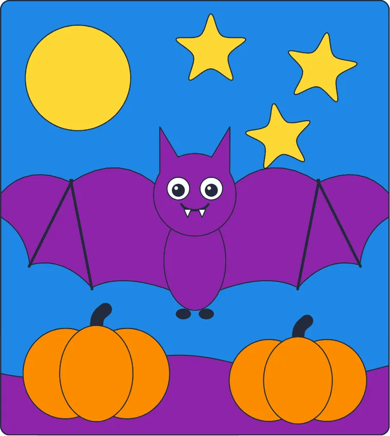 La chauve-souris rigolote : le dessin une fois colorié
