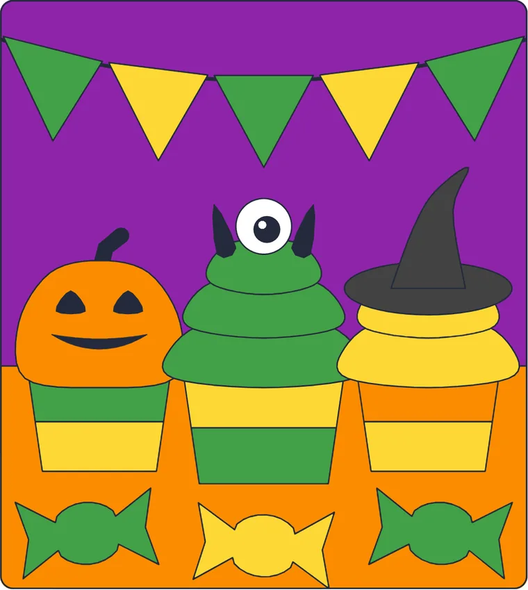 Les cupcakes d'Halloween : le dessin une fois colorié