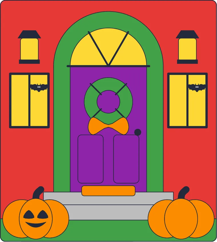 La porte décorée pour Halloween : le dessin une fois colorié