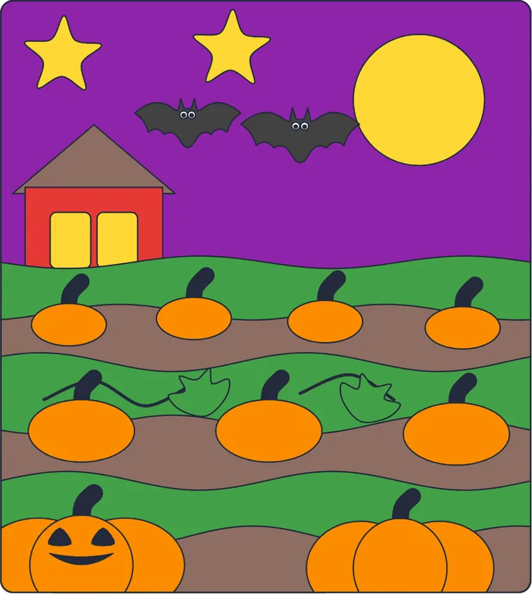 Le champ de citrouilles : le dessin une fois colorié