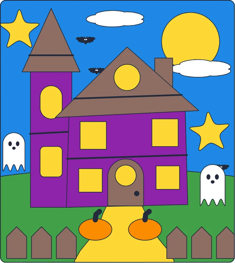 La maison hantée : le dessin une fois colorié