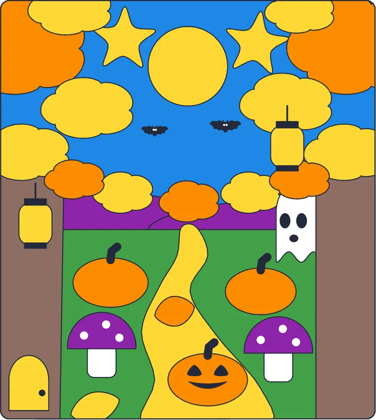 La forêt d'Halloween : le dessin une fois colorié