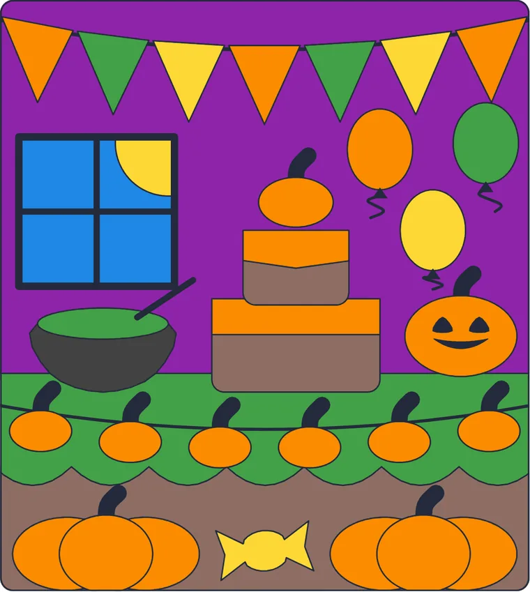 La fête d'Halloween : le dessin une fois colorié