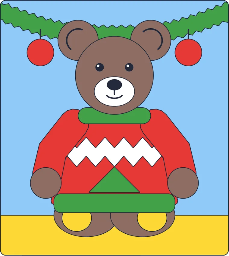 L'ours en pull de Noël : le dessin une fois colorié