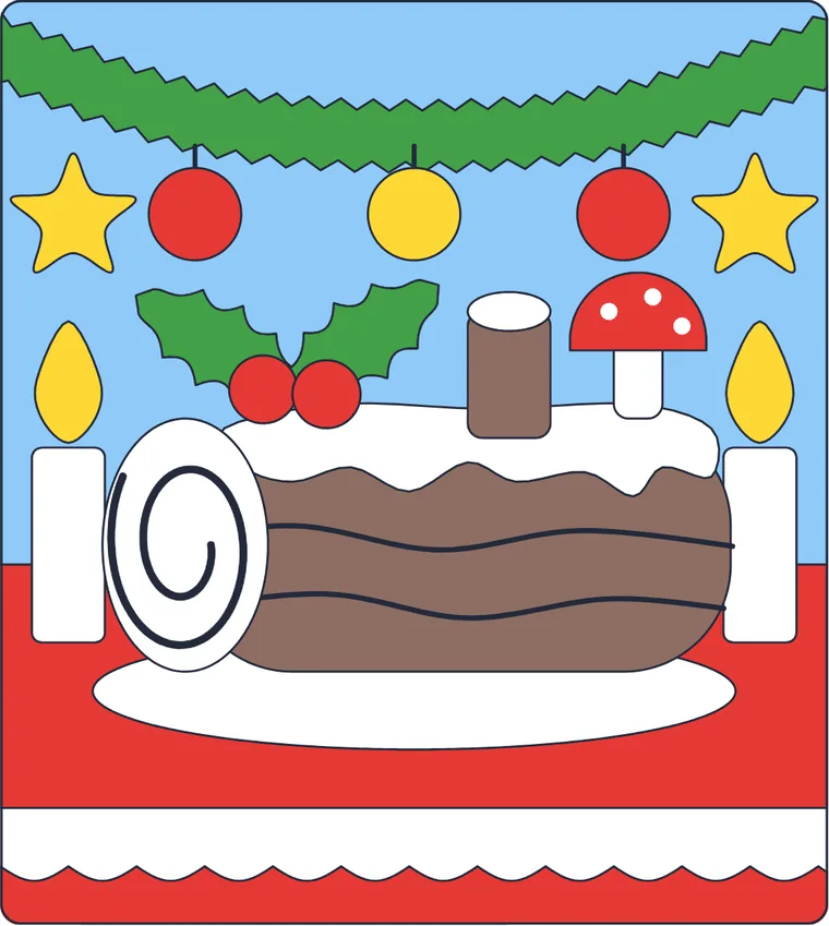 La bûche de Noël : le dessin une fois colorié