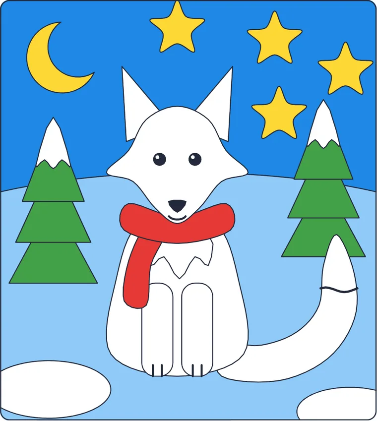 Le renard des neiges : le dessin une fois colorié