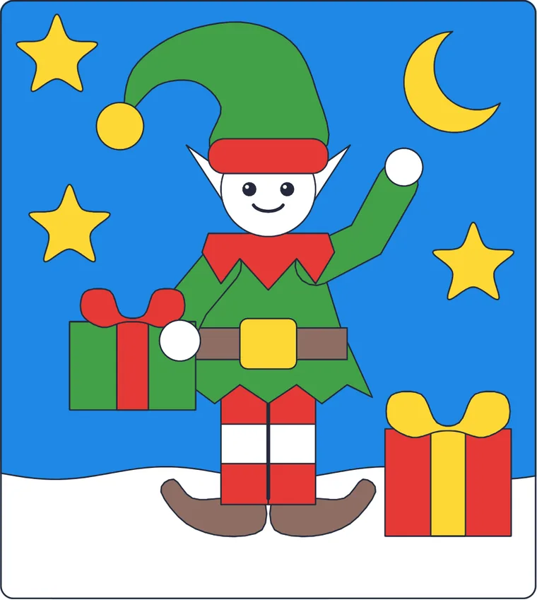 Le lutin du Père Noël : le dessin une fois colorié