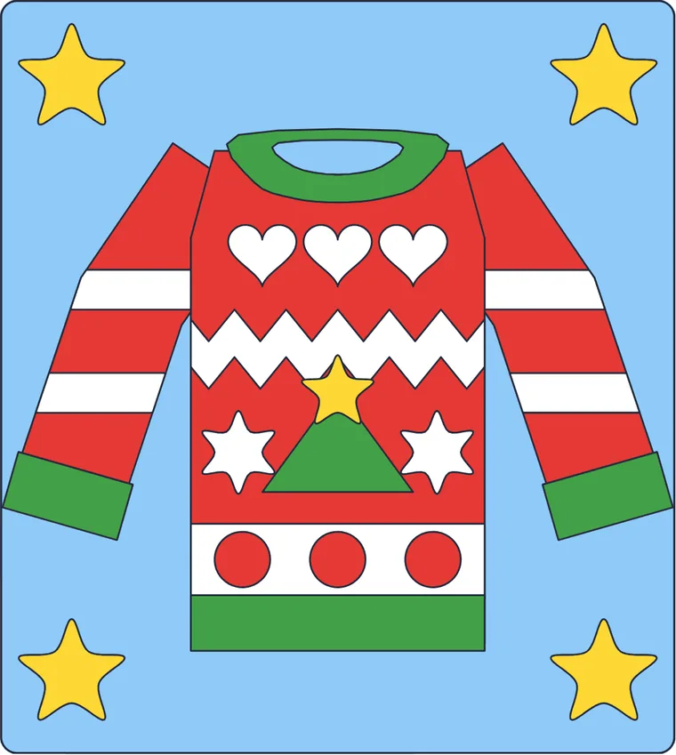 Le pull de Noël : le dessin une fois colorié
