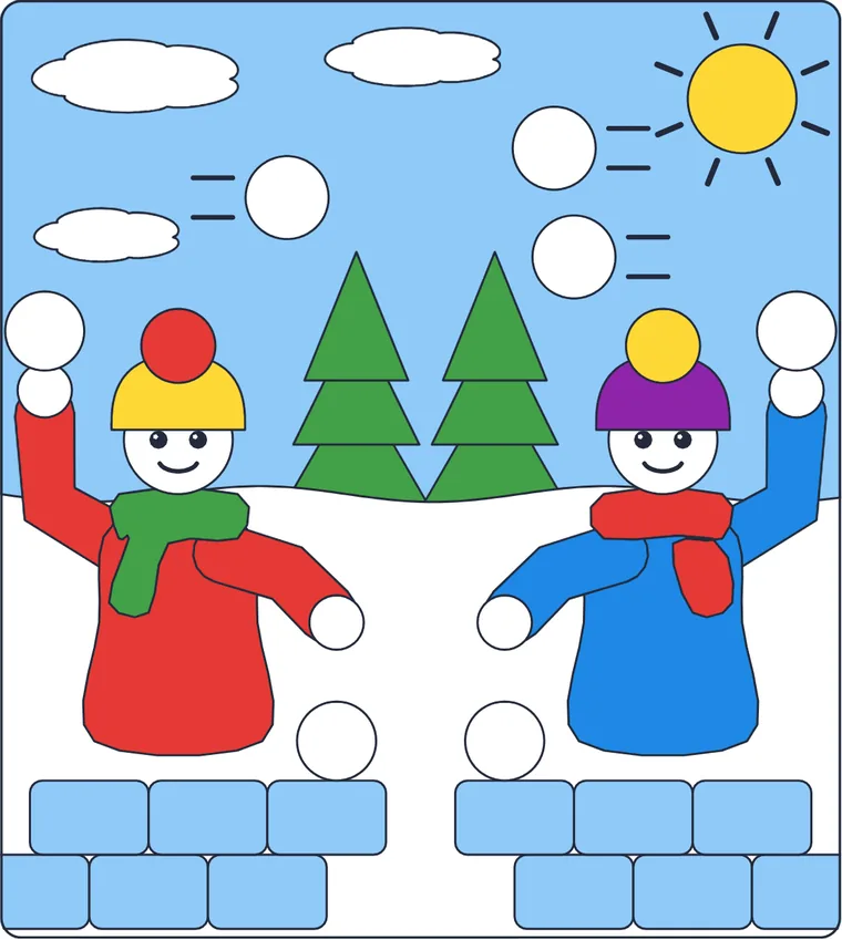 La bataille de boules de neige : le dessin une fois colorié