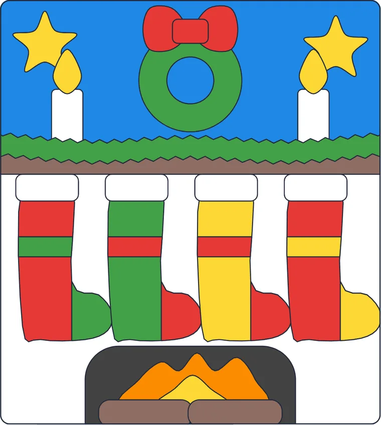 Les chaussettes sur la cheminée : le dessin une fois colorié
