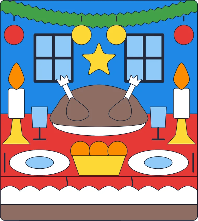 La table du réveillon : le dessin une fois colorié