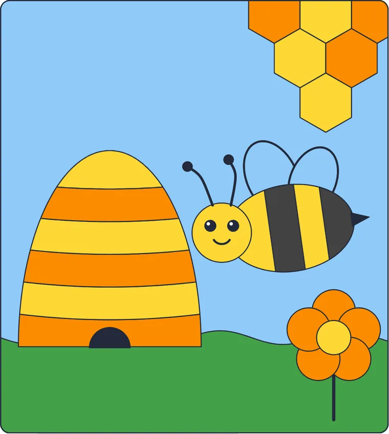 L'abeille et la ruche : le dessin une fois colorié