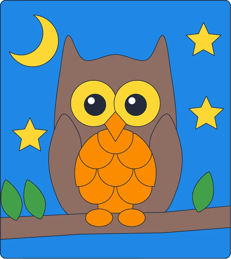 Le hibou : le dessin une fois colorié