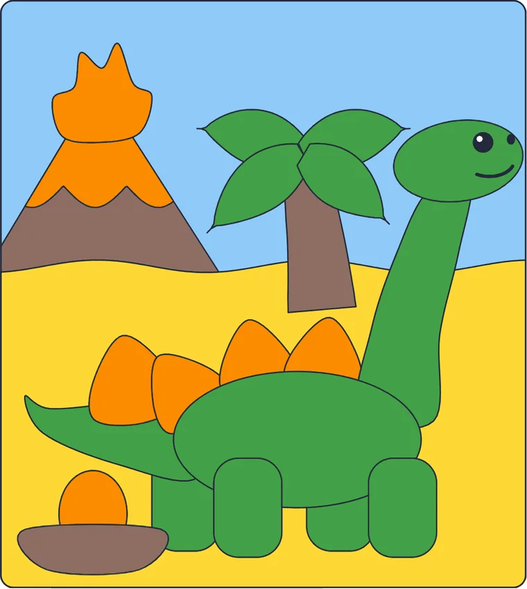 Le dinosaure : le dessin une fois colorié