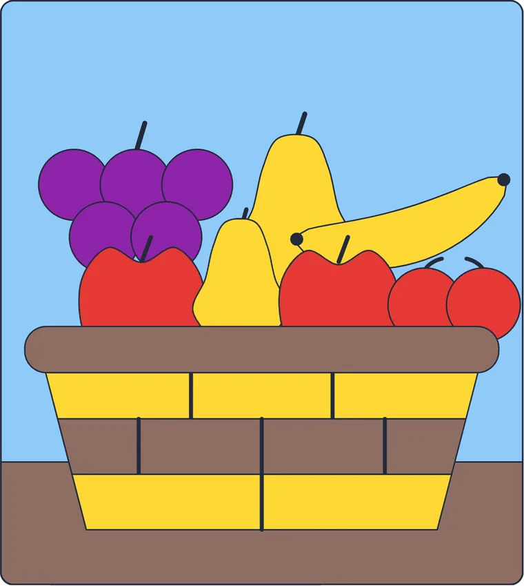 Le panier de fruits : le dessin une fois colorié