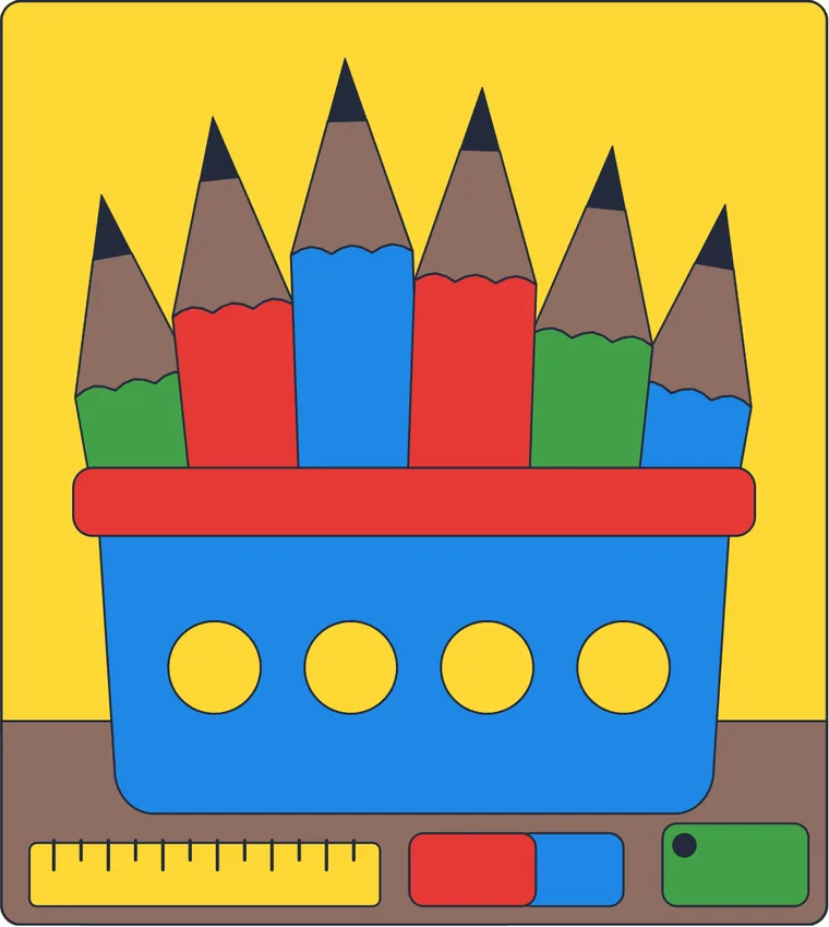 Le pot à crayons : le dessin une fois colorié