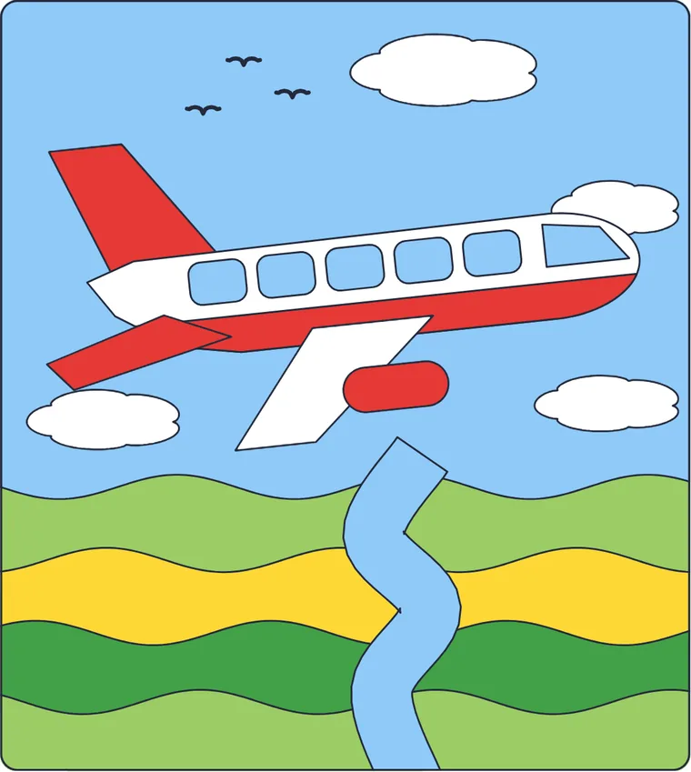 L'avion : le dessin une fois colorié