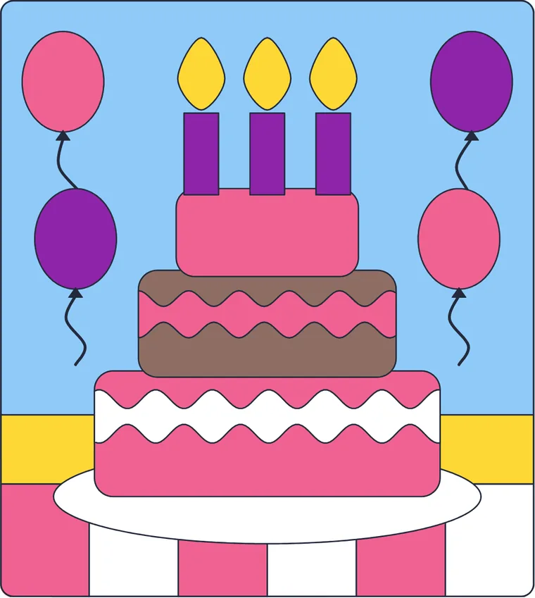 Le gâteau d'anniversaire : le dessin une fois colorié