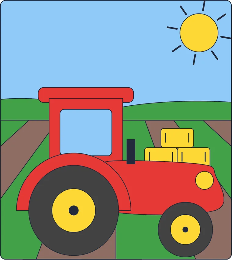 Le tracteur : le dessin une fois colorié